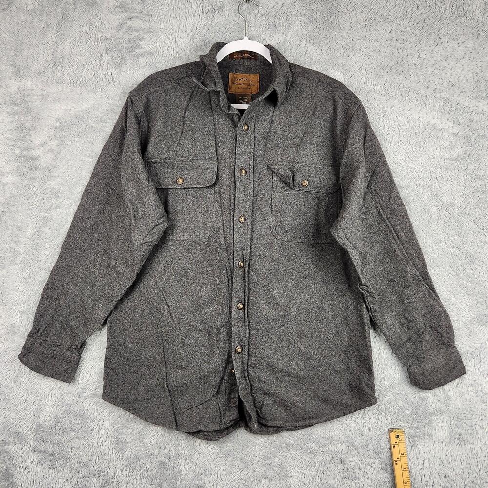 Mountain Ridge Chamois Flannel Shirt Mens Medium Gray Button Long Sleeve Pockets